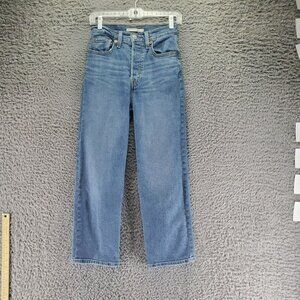 Levis Jeans Womens 25 Blue Ribcage Straight Ankle Button Fly Cotton Blend Denim